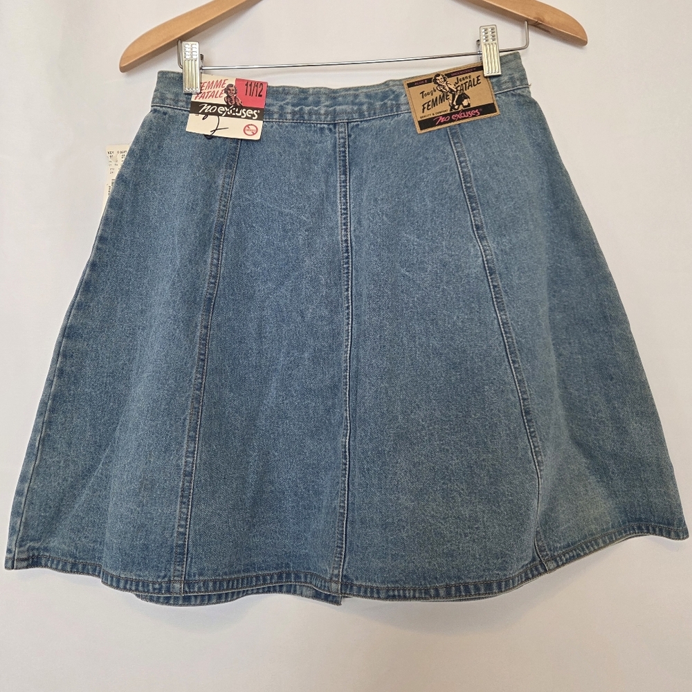 Vintage Denim Skirt Femme Fatale Denim A-Line Button Skirt - Picture 3 of 10